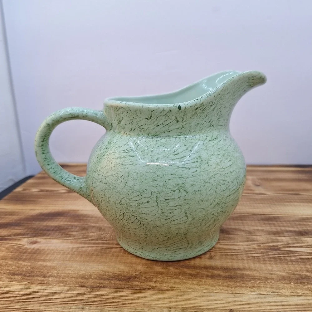Green Spongeware Glazed‎ Pottery Creamer Pitcher Small 5